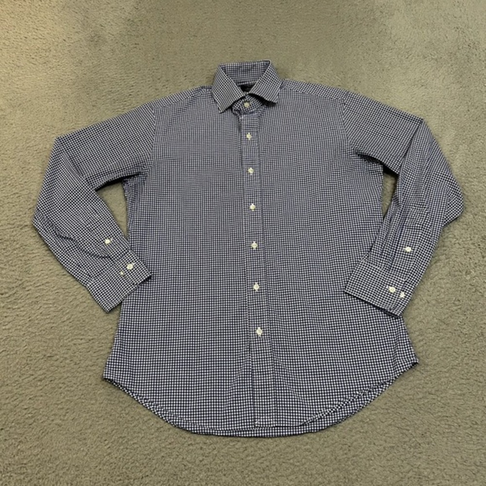 Vintage Polo Ralph Lauren Shirt Mens‎ 15 Blue White Gingham Plaid Regent Fit